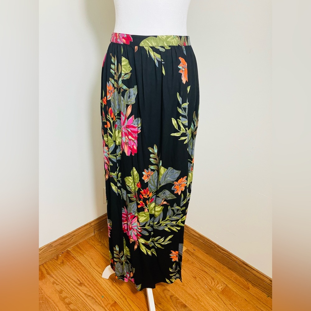 Patrons of Peace Skirt Small Black Maxi High‎ Slit Floral Windward Tropical